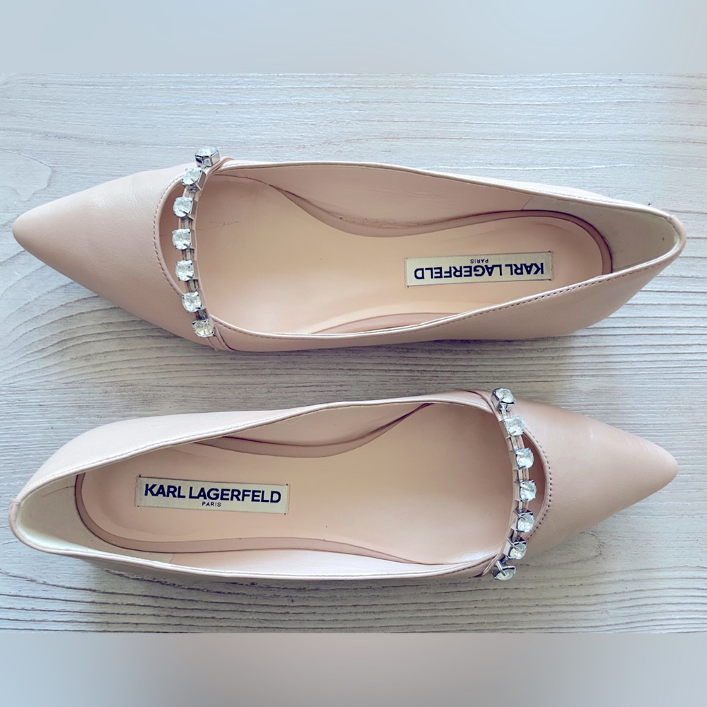 Karl Lagerfeld Paris nude leather rhinestone flats Size 8.5